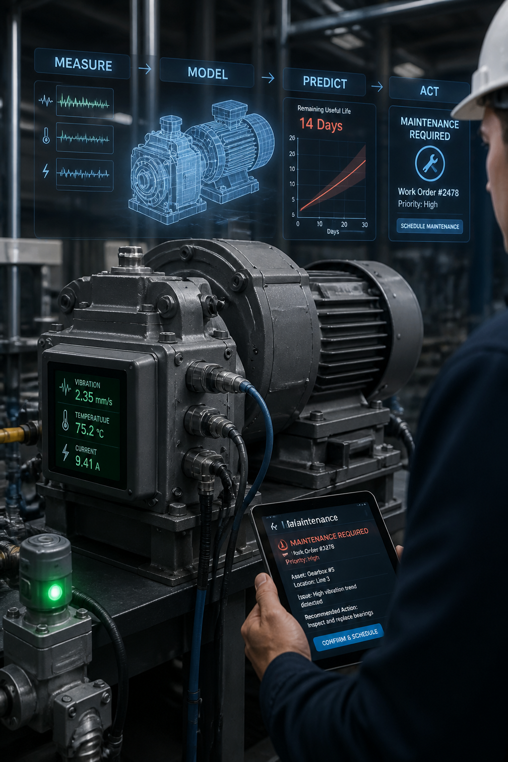 AI Digital Twins for Predictive Maintenance: Measure → Model → Predict → Act